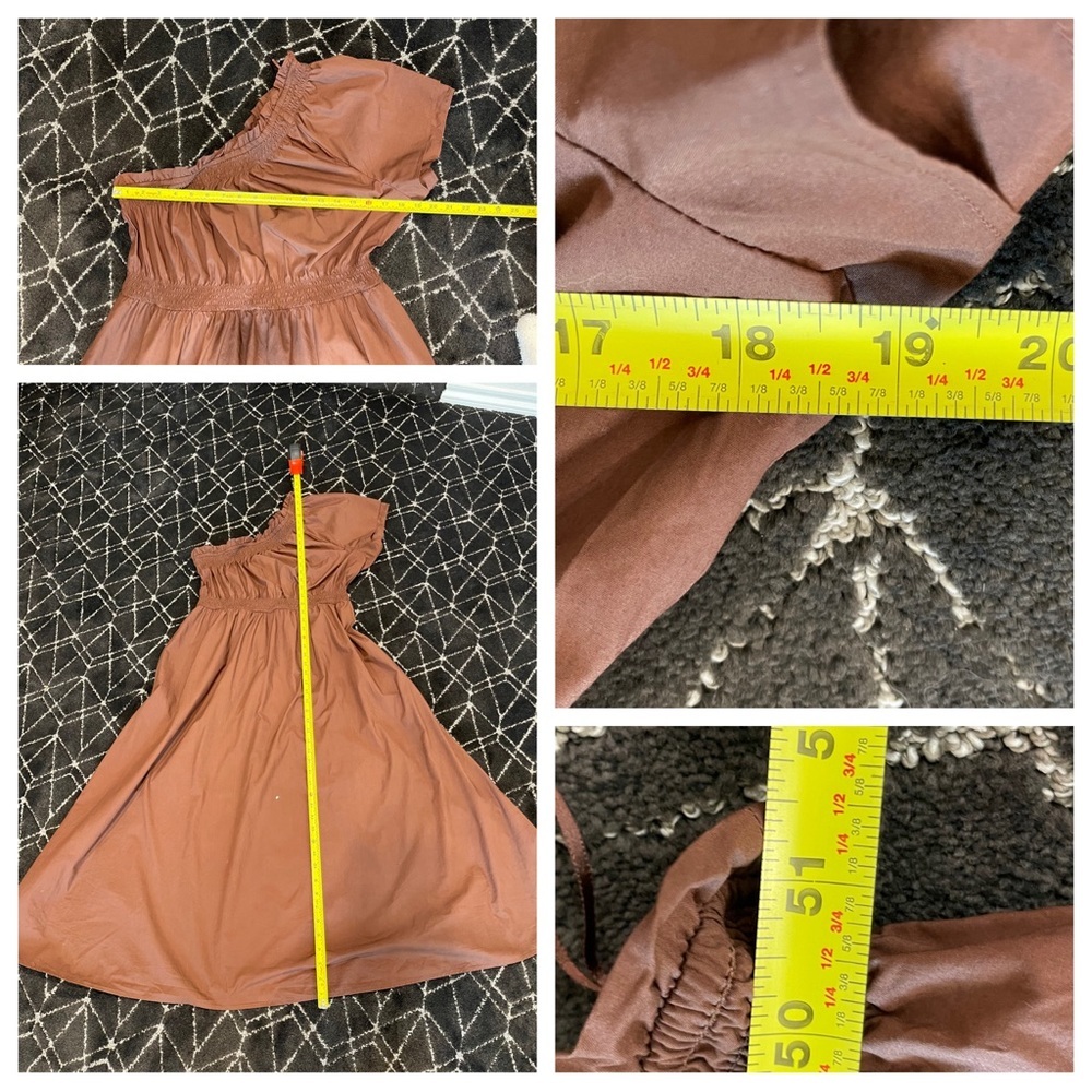 J Crew Smocked one-shoulder dress in cotton poplin Roasted Cocoa Brown - Picture 5 of 8